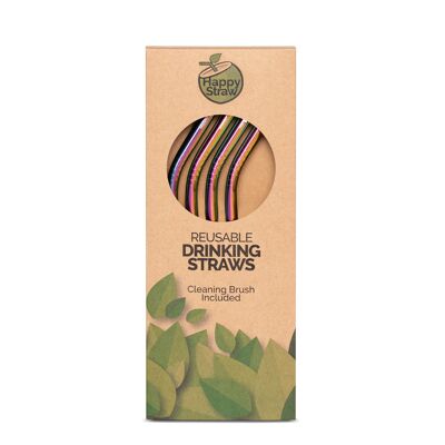 Pailles à Smoothie Happy Straw - Courbées - Arc-en-ciel x 4
