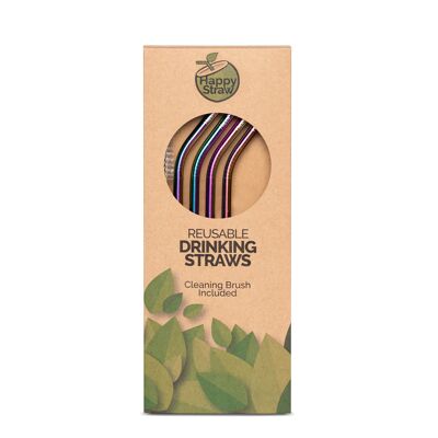 Pailles à boire régulières Happy Straw - Courbées - Arc-en-ciel - Paquet de 4