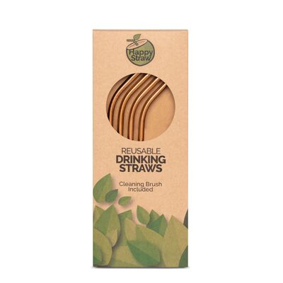 Happy Straw Regular Drinking Straws - Bent - Rose Gold - 4 pack