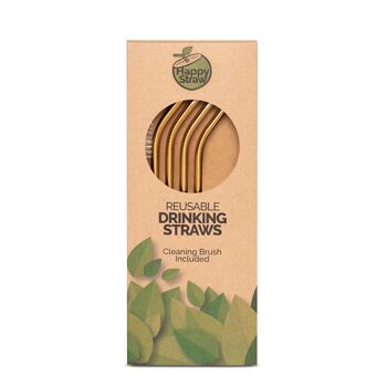 Pailles à boire régulières Happy Straw - Courbées - Or - Paquet de 4 1