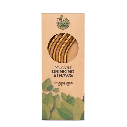 Happy Straw Smoothie Straws - Bent - Gold x 4