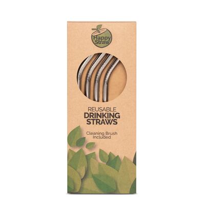 Happy Straw Smoothie Straws - Bent - Silver x 4