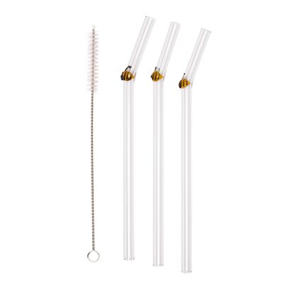 Happy Straw 3D Glass Straws - Bees x 3