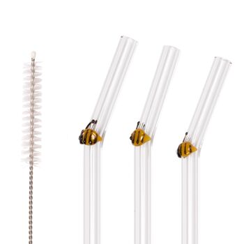 Pailles en verre 3D Happy Straw - Abeilles x 3 3