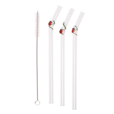 Happy Straw 3D Glass Straws - Ladybug x 3