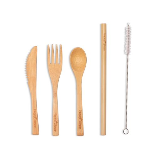 Happy Straw - Bamboo Cutlery Set (incl. travel pouch)