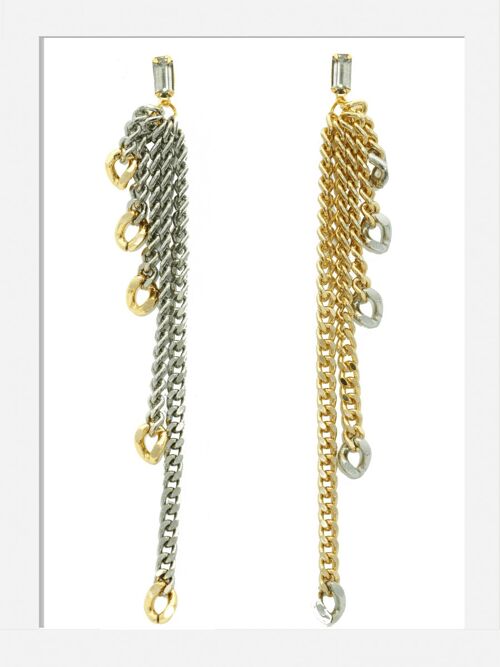 Statement Chain Earrings -  Bicolor Gold & Silver - SWITCH