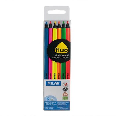 Milan Black Wood Fluo Colour Pencils (6 pk)