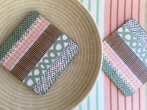 Olive & pink stripe coasters