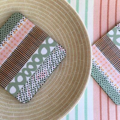 Olive & pink stripe coasters