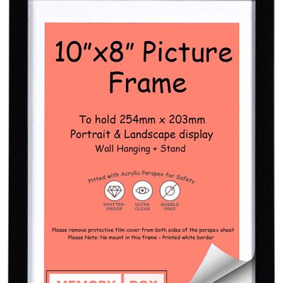 Wrapped MDF Picture/Photo/Poster frame with Perspex Sheet - Moulding 20mm Wide and 15mm Deep - (25.4 x 20.3cm) Black 10" x 8"