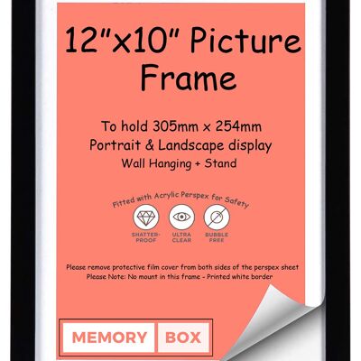 Wrapped MDF Picture/Photo/Poster frame with Perspex Sheet - Moulding 20mm Wide and 15mm Deep - (30.5 x 25.4cm) Black 12" x 10"