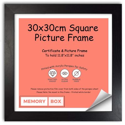 Wrapped MDF Picture/Photo/Poster frame with Perspex Sheet - Moulding 20mm Wide and 15mm Deep - (30 x 30cm) Black 11.8" x 11.8"