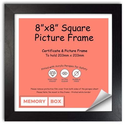 Wrapped MDF Picture/Photo/Poster INSTAGRAM SQUARE frame with Perspex Sheet - Moulding 20mm Wide and 15mm Deep - (20.3 x 20.3cm) Black 8" x 8"