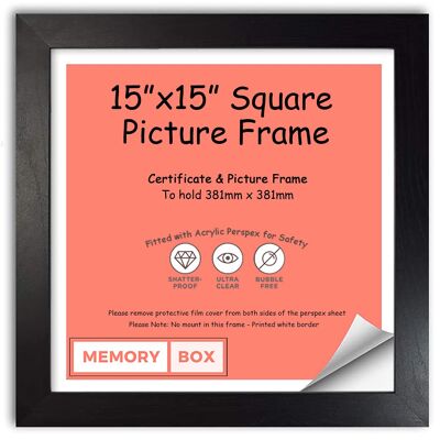 Wrapped MDF Picture/Photo/Poster INSTAGRAM SQUARE frame with Perspex Sheet - Moulding 20mm Wide and 15mm Deep - (38.1 x 38.1cm) Black 15" x 15"