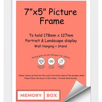 Wrapped MDF Picture/Photo/Poster frame with Perspex Sheet - Moulding 20mm Wide and 15mm Deep - (17.8 x 12.7cm) White 7" x 5"