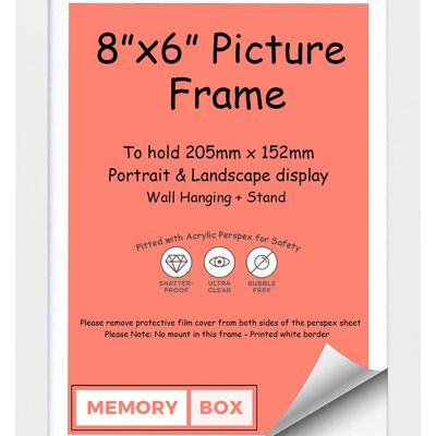 Wrapped MDF Picture/Photo/Poster frame with Perspex Sheet - Moulding 20mm Wide and 15mm Deep - (20.5 x 15.2cm) White 8" x 6"