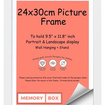 Wrapped MDF Picture/Photo/Poster frame with Perspex Sheet - Moulding 20mm Wide and 15mm Deep - (24 x 30cm) White 9.5" x 11.8"