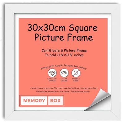 Wrapped MDF Picture/Photo/Poster frame with Perspex Sheet - Moulding 20mm Wide and 15mm Deep - (30 x 30cm) White 11.8" x 11.8"