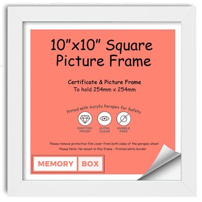 Wrapped MDF Picture/Photo/Poster INSTAGRAM SQUARE frame with Perspex Sheet - Moulding 20mm Wide and 15mm Deep - (25.4 x 25.4cm) White 10" x 10"