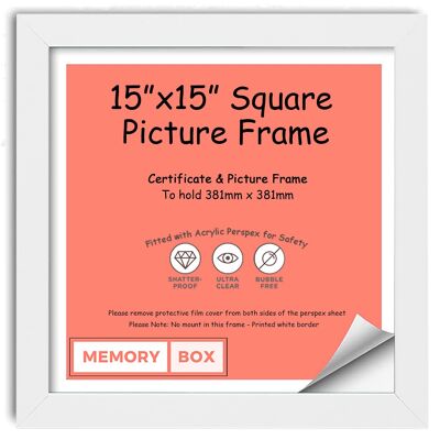 Wrapped MDF Picture/Photo/Poster INSTAGRAM SQUARE frame with Perspex Sheet - Moulding 20mm Wide and 15mm Deep - (38.1 x 38.1cm) White 15" x 15"
