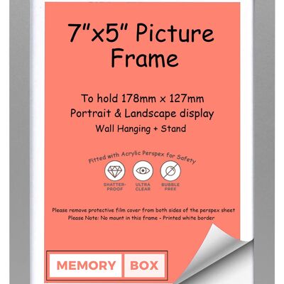 Wrapped MDF Picture/Photo/Poster frame with Perspex Sheet - Moulding 20mm Wide and 15mm Deep - (17.8 x 12.7cm) Silver 7" x 5"