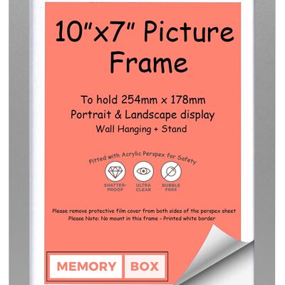 Wrapped MDF Picture/Photo/Poster frame with Perspex Sheet - Moulding 20mm Wide and 15mm Deep - (25.4 x 17.8cm) Silver 10" x 7"