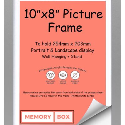 Wrapped MDF Picture/Photo/Poster frame with Perspex Sheet - Moulding 20mm Wide and 15mm Deep - (25.4 x 20.3cm) Silver 10" x 8"