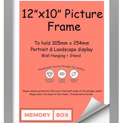 Wrapped MDF Picture/Photo/Poster frame with Perspex Sheet - Moulding 20mm Wide and 15mm Deep - (30.5 x 25.4cm) Silver 12" x 10"