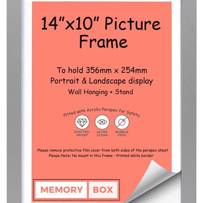 Wrapped MDF Picture/Photo/Poster frame with Perspex Sheet - Moulding 20mm Wide and 15mm Deep - (35.6 x 25.4cm) Silver 14" x 10"