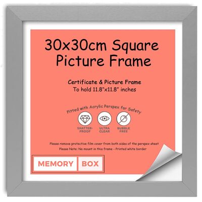 Wrapped MDF Picture/Photo/Poster frame with Perspex Sheet - Moulding 20mm Wide and 15mm Deep - (30 x 30cm) Silver 11.8" x 11.8"