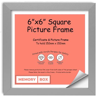 Wrapped MDF Picture/Photo/Poster INSTAGRAM SQUARE frame with Perspex Sheet - Moulding 20mm Wide and 15mm Deep - (15.2 x 15.2cm) Silver 6" x 6"
