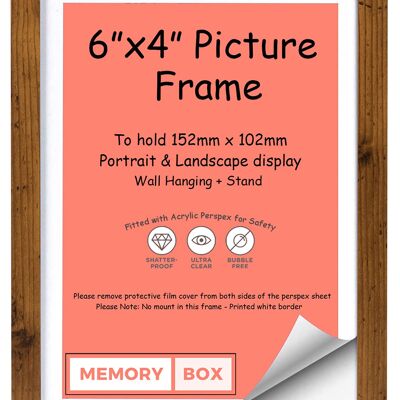 Wrapped MDF Picture/Photo/Poster frame with Perspex Sheet - Moulding 20mm Wide and 15mm Deep - (15.2 x 10.2cm) Rustic 6" x 4"