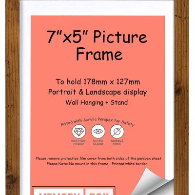 Wrapped MDF Picture/Photo/Poster frame with Perspex Sheet - Moulding 20mm Wide and 15mm Deep - (17.8 x 12.7cm) Rustic 7" x 5"