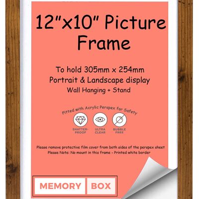 Wrapped MDF Picture/Photo/Poster frame with Perspex Sheet - Moulding 20mm Wide and 15mm Deep - (30.5 x 25.4cm) Rustic 12" x 10"