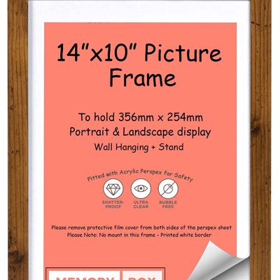 Wrapped MDF Picture/Photo/Poster frame with Perspex Sheet - Moulding 20mm Wide and 15mm Deep - (35.6 x 25.4cm) Rustic 14" x 10"