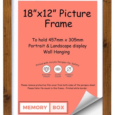 Wrapped MDF Picture/Photo/Poster frame with Perspex Sheet - Moulding 20mm Wide and 15mm Deep - (45.7 x 30.5cm) Rustic 18" x 12"