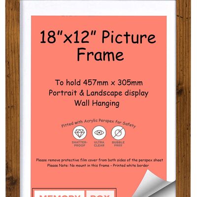 Wrapped MDF Picture/Photo/Poster frame with Perspex Sheet - Moulding 20mm Wide and 15mm Deep - (45.7 x 30.5cm) Rustic 18" x 12"