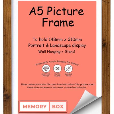 Wrapped MDF Picture/Photo/Poster frame with Perspex Sheet - Moulding 20mm Wide and 15mm Deep - (5.83"x8.27") (14.81 x 21.01cm) Rustic A5