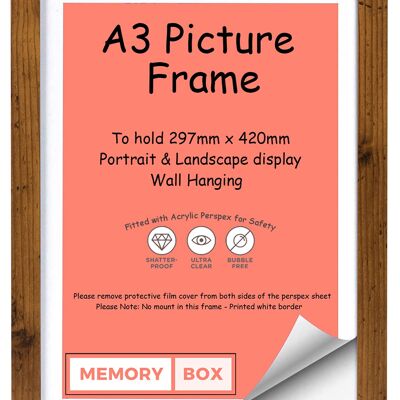 Wrapped MDF Picture/Photo/Poster frame with Perspex Sheet - Moulding 20mm Wide and 15mm Deep - (16.05" x 11.75") (29.7 x 42cm) Rustic A3