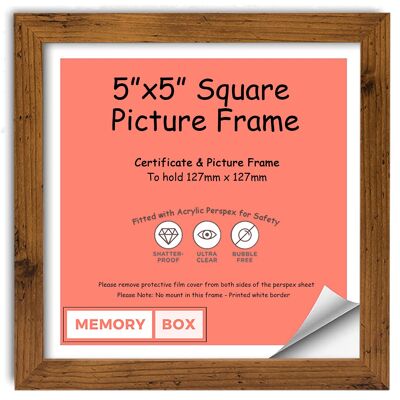 Wrapped MDF Picture/Photo/Poster INSTAGRAM SQUARE frame with Perspex Sheet - Moulding 20mm Wide and 15mm Deep - (12.7 x 12.7cm) Rustic 5" x 5"