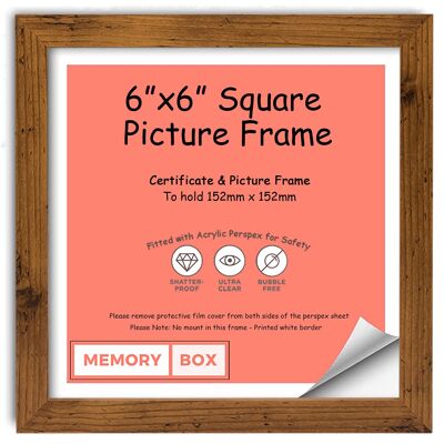 Wrapped MDF Picture/Photo/Poster INSTAGRAM SQUARE frame with Perspex Sheet - Moulding 20mm Wide and 15mm Deep - (15.2 x 15.2cm) Rustic 6" x 6"