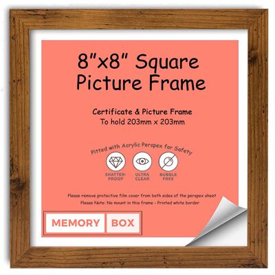 Wrapped MDF Picture/Photo/Poster INSTAGRAM SQUARE frame with Perspex Sheet - Moulding 20mm Wide and 15mm Deep - (20.3 x 20.3cm) Rustic 8" x 8"