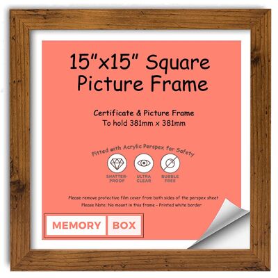 Wrapped MDF Picture/Photo/Poster INSTAGRAM SQUARE frame with Perspex Sheet - Moulding 20mm Wide and 15mm Deep - (38.1 x 38.1cm) Rustic 15" x 15"