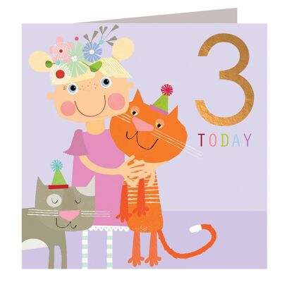 Carte de 3e anniversaire de chatons en feuille de cuivre CP09