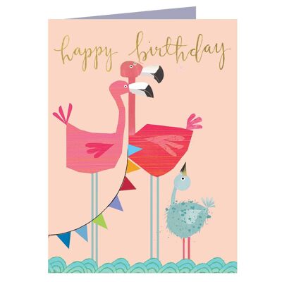 KTW22 Mini Flamingo Happy Birthday Card con lámina dorada
