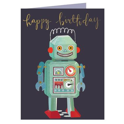 TW201 Mini carte de robot joyeux anniversaire avec feuille d'or