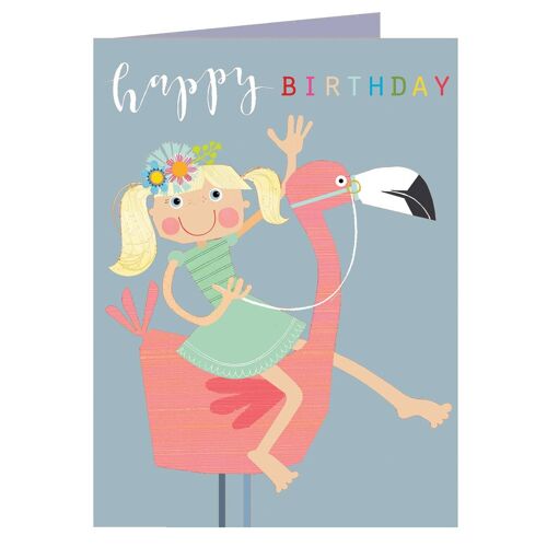 KTG04 Mini Glittery Flamingo Birthday Card