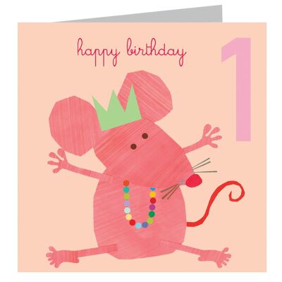 Tarjeta de primer cumpleaños del ratón JA06