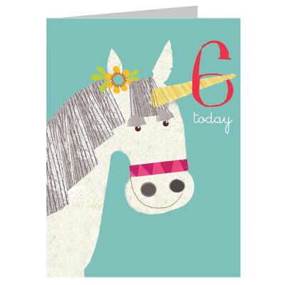 Tarjeta de cumpleaños número 6 Mini Unicornio AW12